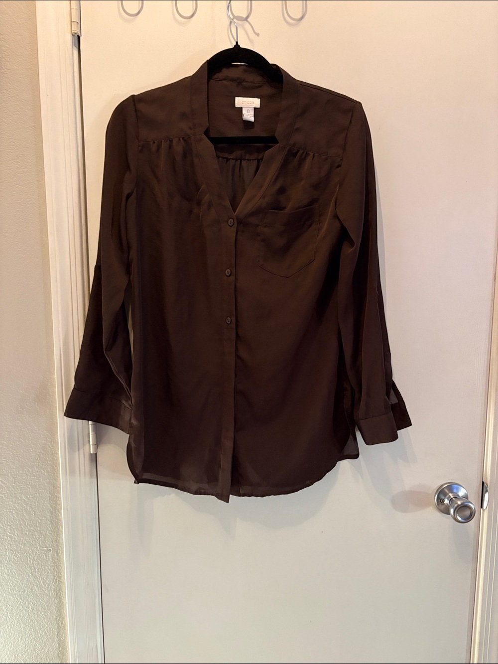 Chico’s Women’s Chocolate Brown Button-Front Blouse Size 0 SZ S
